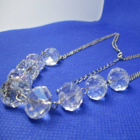 Vintage Crystal Necklace Faceted Crysal Beads With 2 Silver Tone Metal End Chain - Picture 12 of 14